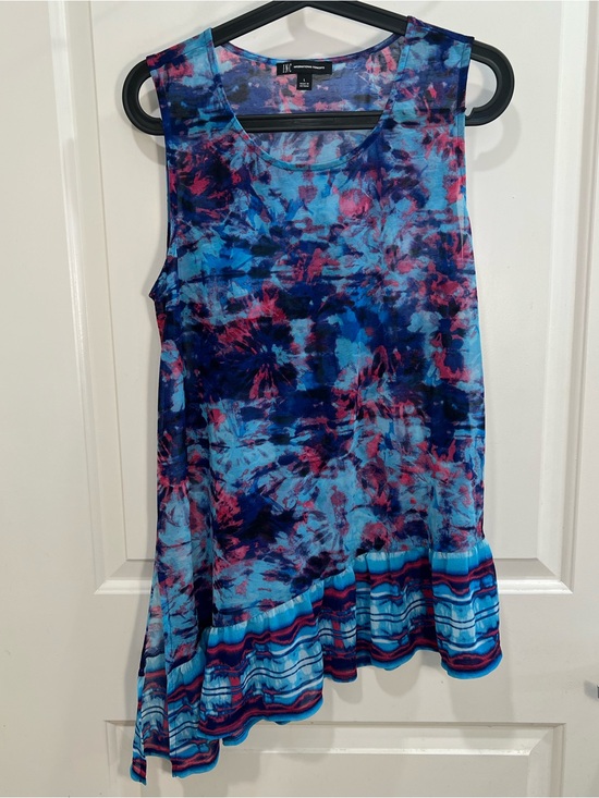 INC International Concepts Tops - INC Blue and Pink Tie-Dye sheer Scoop Neck Tank